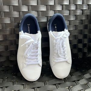 Lacoste Ortholite White Leather and Blue Suede Running Shoes